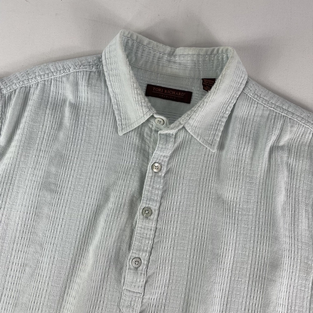 Tori Richard Hawaiian Shirt Mens XL Blue Short Sleeve Seersucker Button Up
